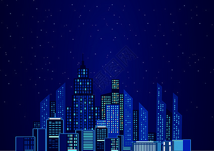 星空下城市建筑矢量图图片