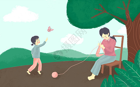 铁皮·石斛母亲节·一位织毛衣的妈妈插画