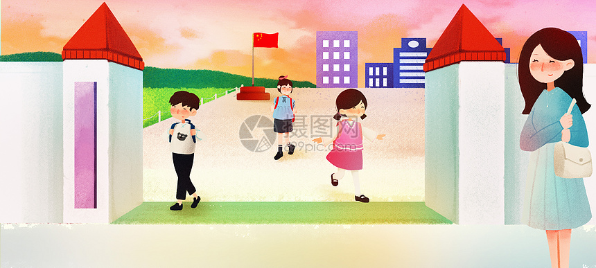放学后的小学生插画图片下载 正版图片 摄图网 放学后的小学生插画图片下载 正版图片 摄图网