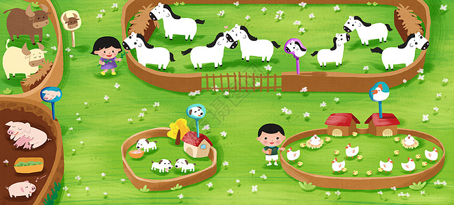 农场动物参观动物园插画