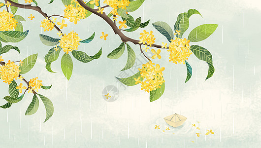 水彩桂花花卉背景水墨树高清图片