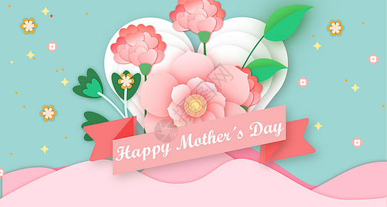 粉红色康乃馨母亲节花卉素材背景图插画