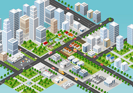 立体城市建筑城市生活场景插画