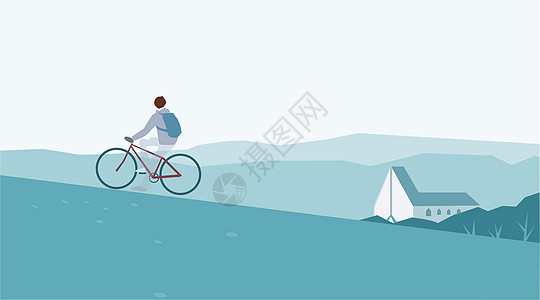 清新骑单车旅行插画高清图片