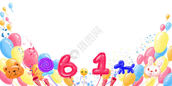 彩色板状棒棒糖儿童节彩色气球背景插画
