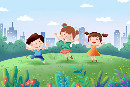 儿童节草地上的儿童高清图片