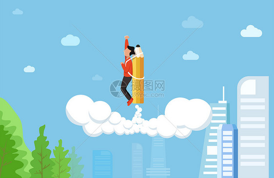 背着画笔飞向天空图片