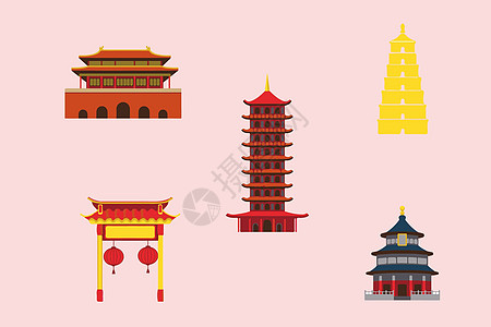 塔州中国建筑素材插画