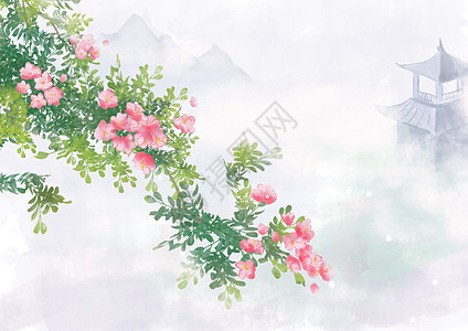 古风蓝色花唯美背景素材插画图片下载 正版图片 摄图网