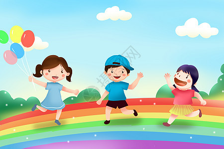 儿童节 彩虹桥上玩耍图片