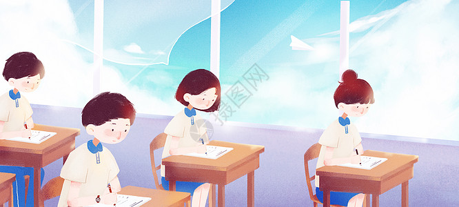 飞翔天空高考答题中的学生插画