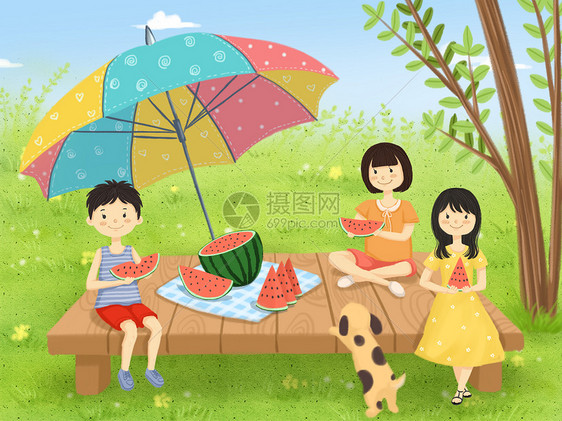 夏日吃西瓜图片