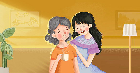 家庭人物妈妈和女儿插画