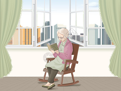 母亲节插画老人读书高清图片