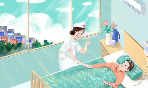 老人笑容护士关怀患者插画