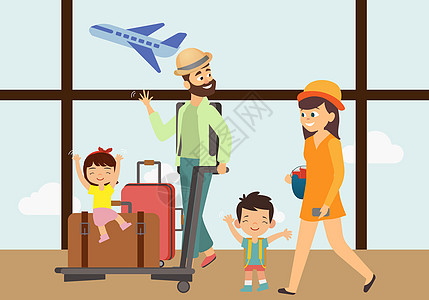 家庭旅行旅游的一家人高清图片