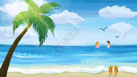 夏日场景海边沙滩插画图片