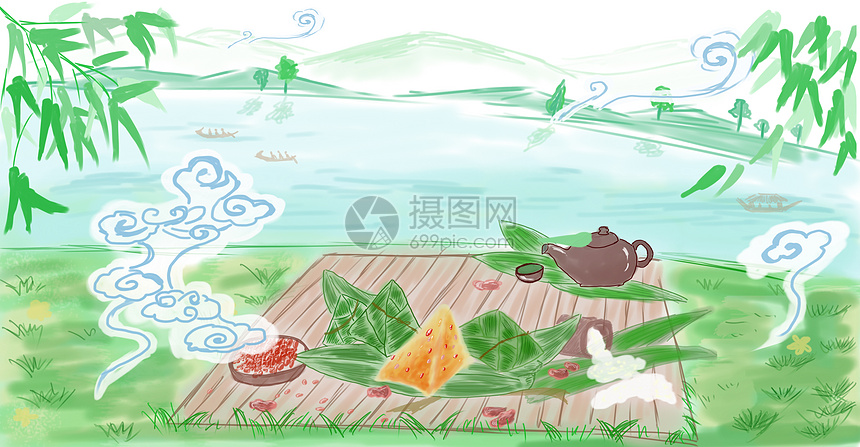 端午节吃粽子划龙舟图片
