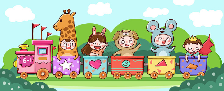 鼠妇火车上的孩子们插画