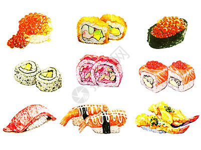 水彩手绘寿司图片