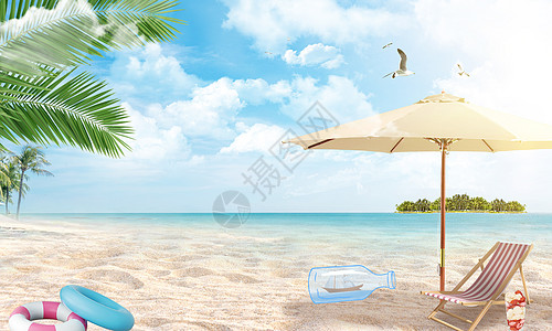 蓝天白云大海背景夏日沙滩背景设计图片