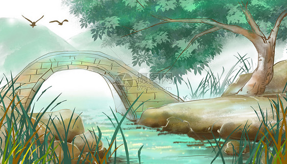 中国风小桥流水背景图片