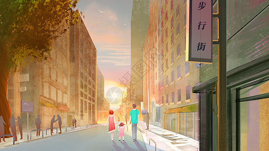 步行街插画_步行街卡通_步行街插图_手绘_板绘_摄图网