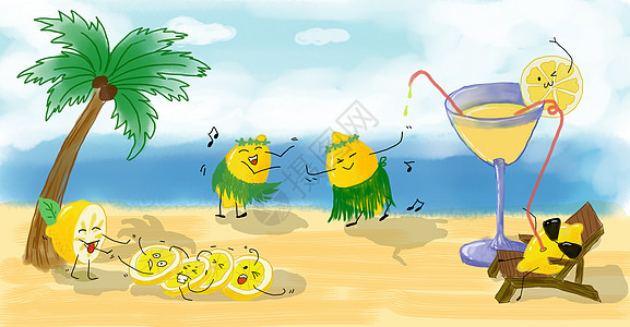 创意夏季柠檬插画图片