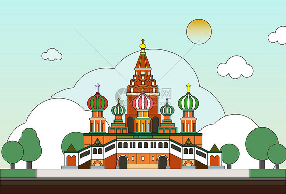 俄罗斯风情建筑矢量插画图片