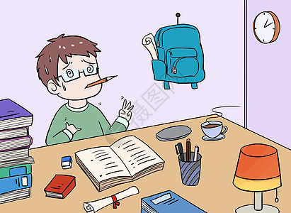 课业压力漫画咖啡高清图片素材
