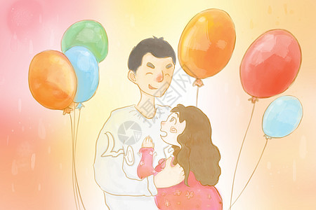 爸爸和女儿和气球图片
