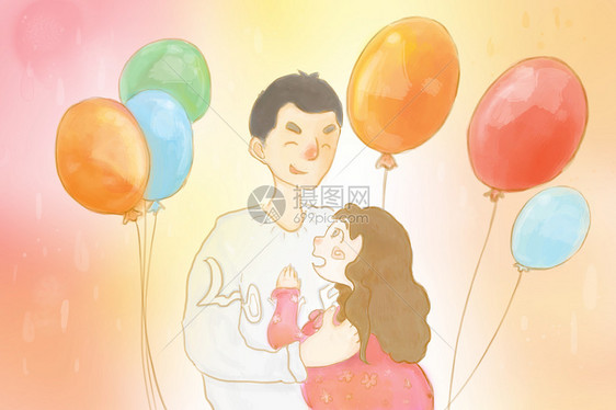 爸爸和女儿和气球图片