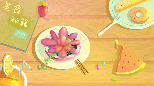 夏季美食与植物背景图片
