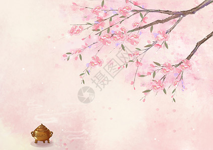 古风蓝色花唯美背景素材插画图片下载 正版图片 摄图网