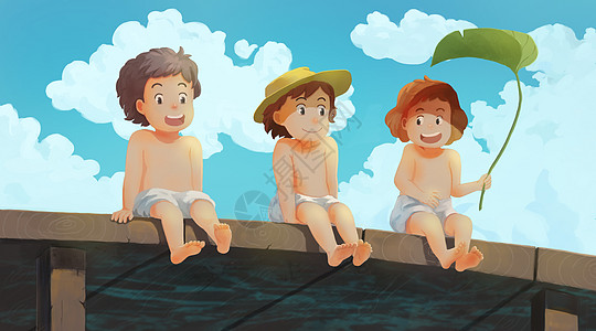 夏天水边嬉戏的儿童图片
