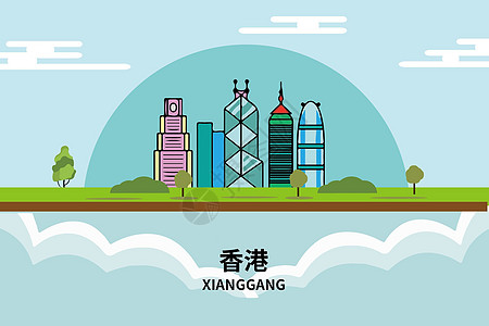 分子结构图香港城市旅游插画