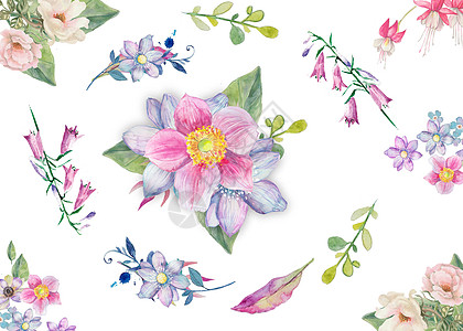 端午边框手绘水彩花卉背景插画