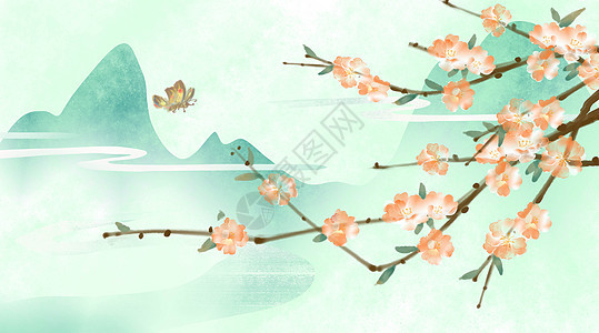 中国风山水花卉背景图片
