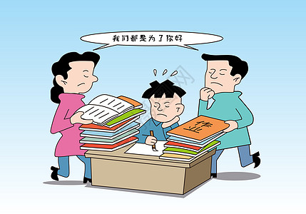 家长陪孩子学习社会民生家长劝学插画