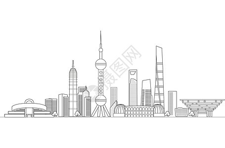 上海地标都市线稿图片