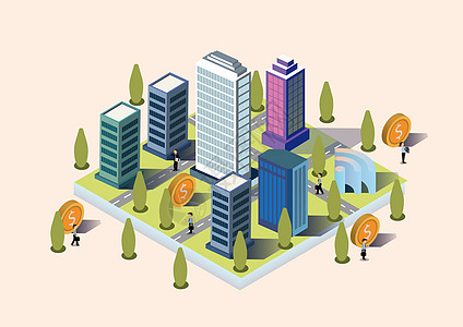 科技图标金融都市城市插画