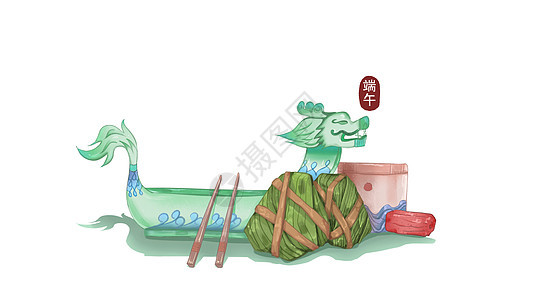 端午节龙舟粽子插画图片