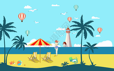 夏日沙滩插画图片