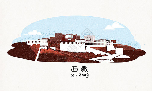 西藏地标建筑插画背景图片