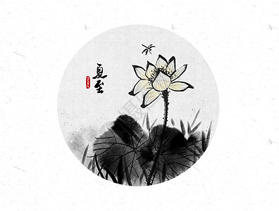 简约夏至字体夏至二十四节气中国风水墨画插画