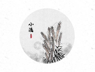 小满节气毛笔字小满二十四节气中国风水墨画插画