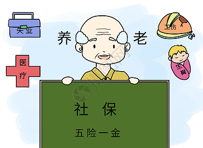 五险一金漫画养老保险高清图片素材