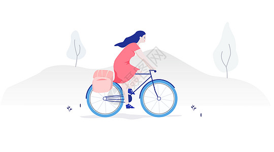旅游女孩骑单车矢量插画背景图片
