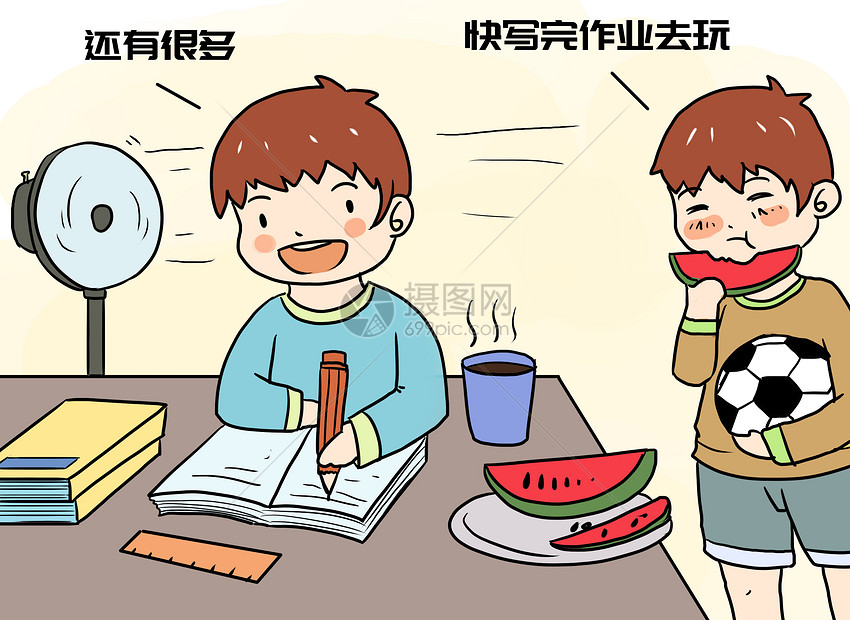 做作业漫画插画图片下载-正版图片400186305-摄图网