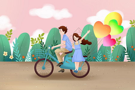 情侣骑自行车图片